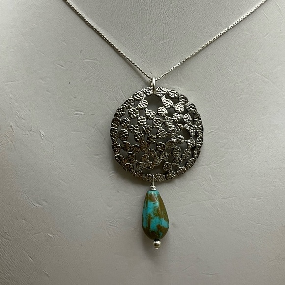Silver Necklace with Turquoise Stone - Picture 2 of 3